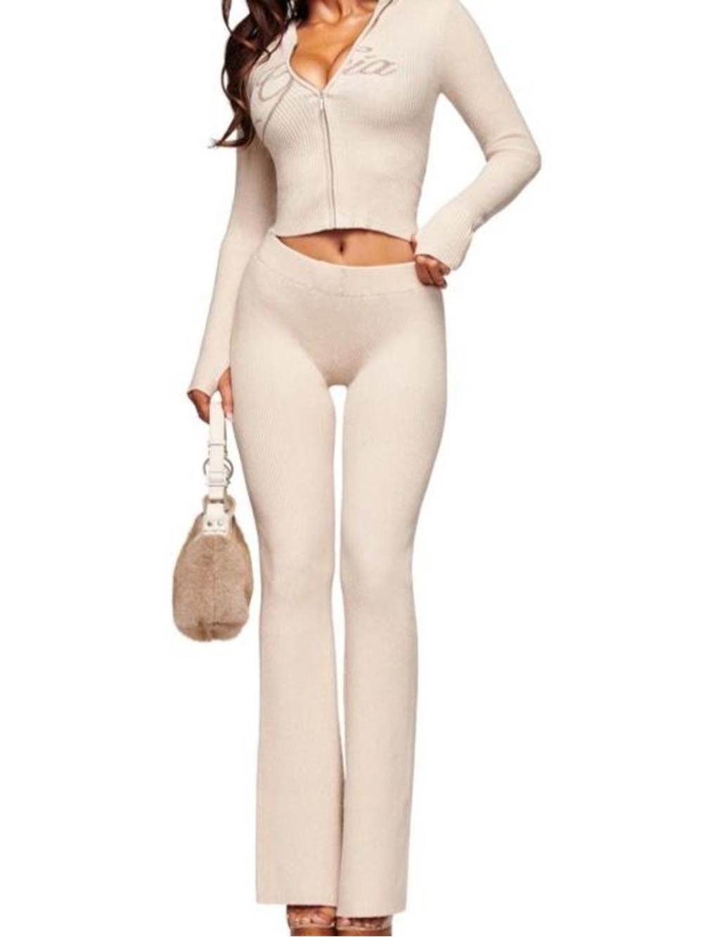 IAMGIA Blare Knit Hoodie & Trackpant set in Cream Color